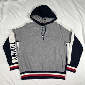 Tommy Hilfiger Hoodie Mens Large Sweatshirt Spellout Logo Cotton/ Wool Fleece